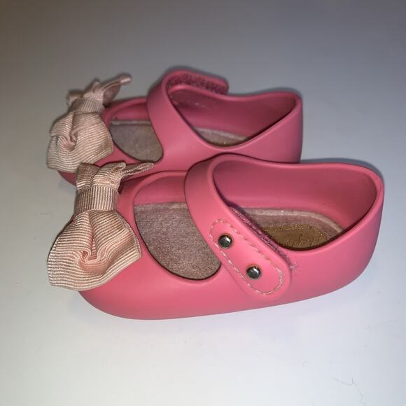 Girl Mini Melissa Rubber Flats Shoes Size 3 Pink With Bow - Picture 4 of 7